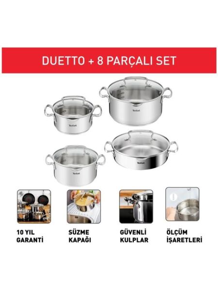 TEFAL DUETTO 8 PARÇA ÇELİK TENCERE SETİ