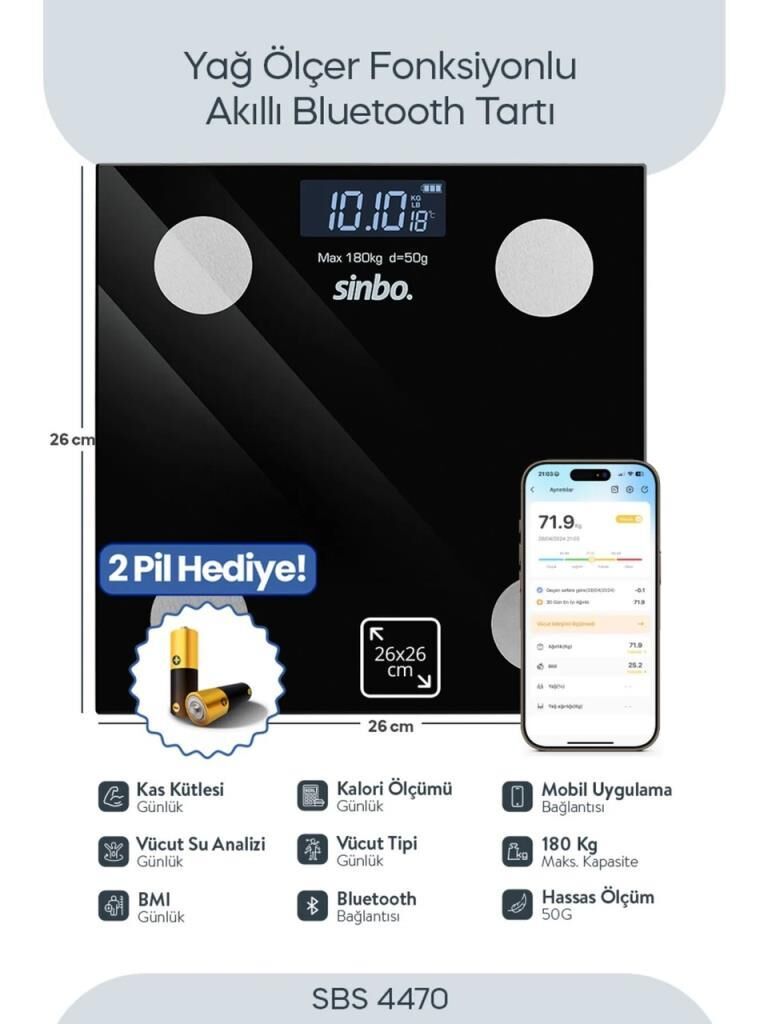 SİNBO YAĞ ÖLÇER FONK. AKILLI BLUETOOTH BASKÜL