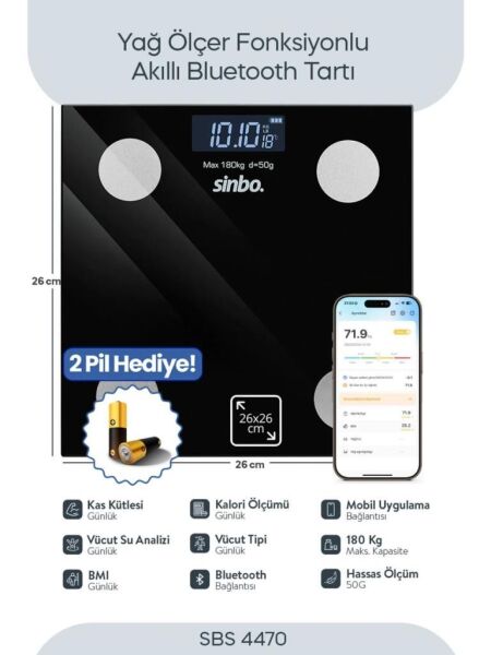 SİNBO YAĞ ÖLÇER FONK. AKILLI BLUETOOTH BASKÜL