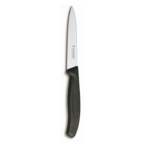 VİCTORİNOX SİVRİ UÇLU TIRTIKLI SOYMA BIÇAĞI 10 CM SİYAH