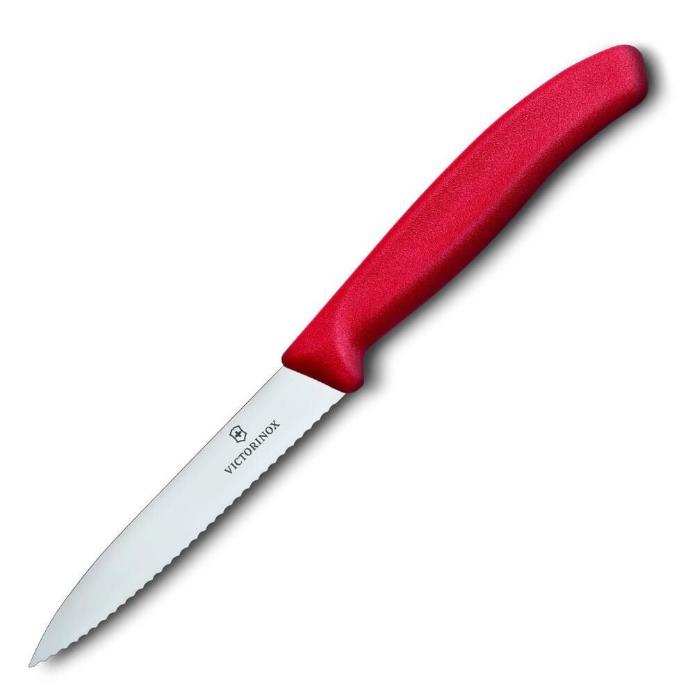 VİCTORİNOX SİVRİ UÇLU TIRTIKLI SOYMA BIÇAĞI 10 CM KIRMIZI